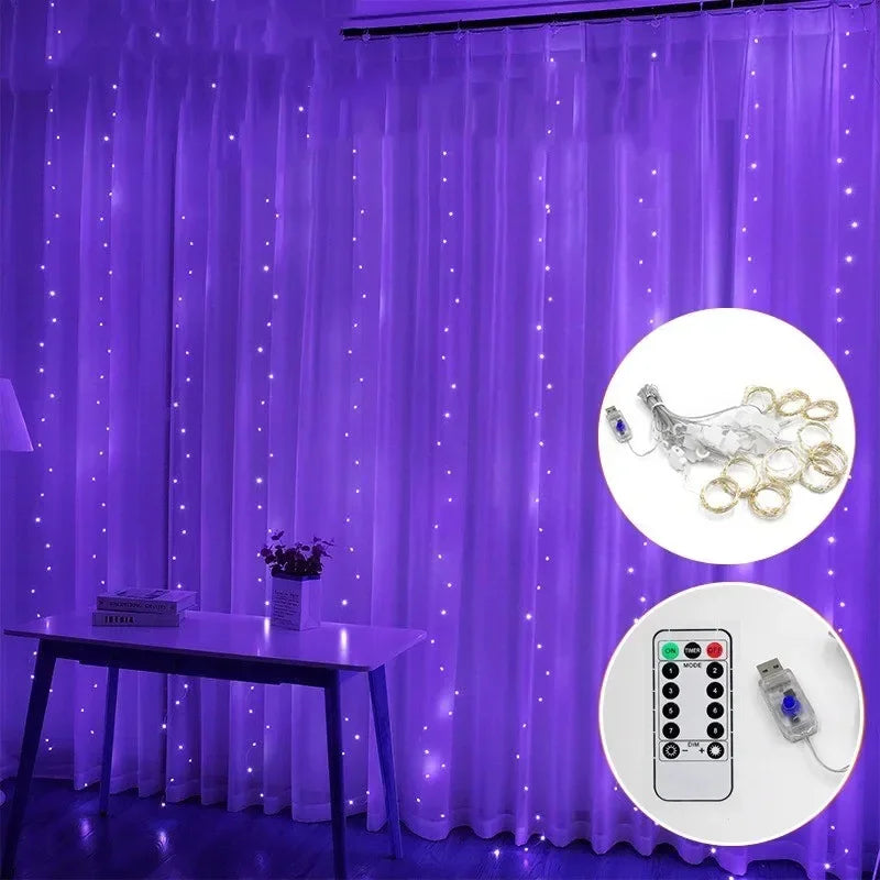 USB LED Curtain Fairy Lights with Remote — 8 Modes