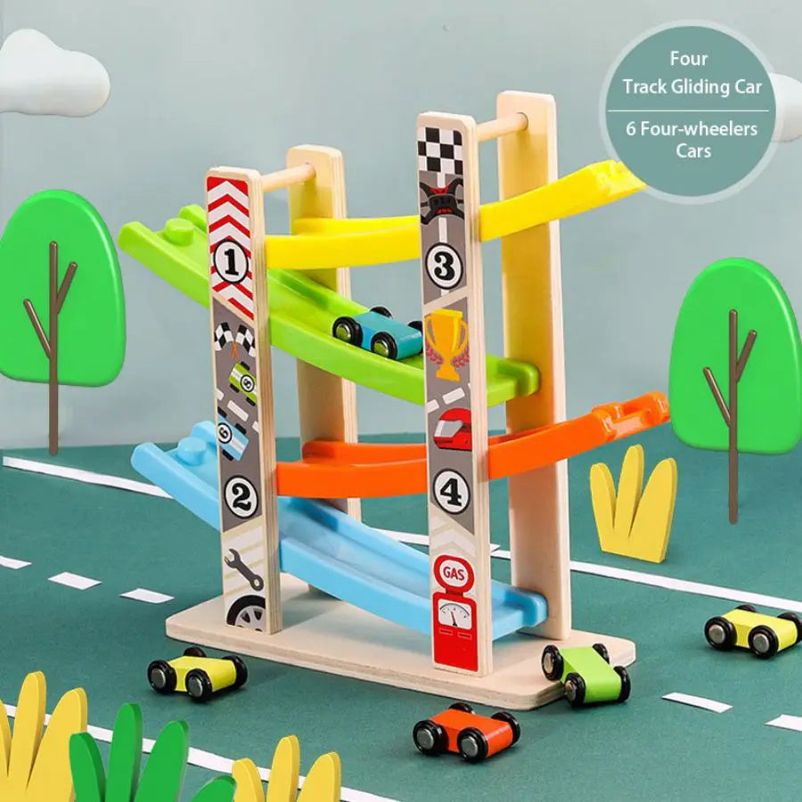 7-Track Wooden Car Ramp Racing Set