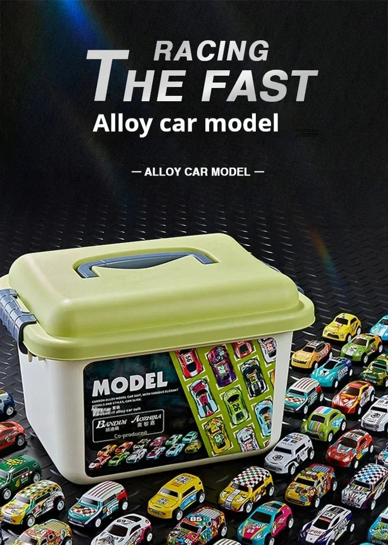 Mini Alloy Pull-Back Race Car Set with Storage Box