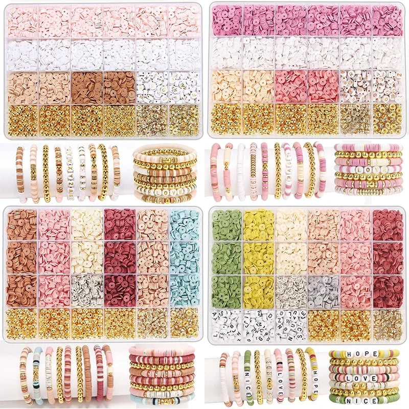 Clay Bead Bracelet-Making Kit with Golden Letter Beads