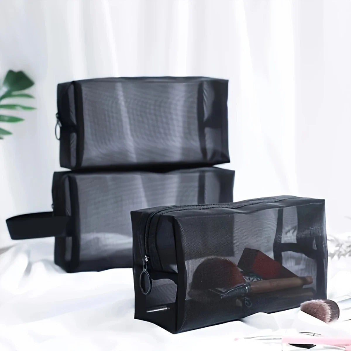 Black Mesh Travel Toiletry & Cosmetic Bag