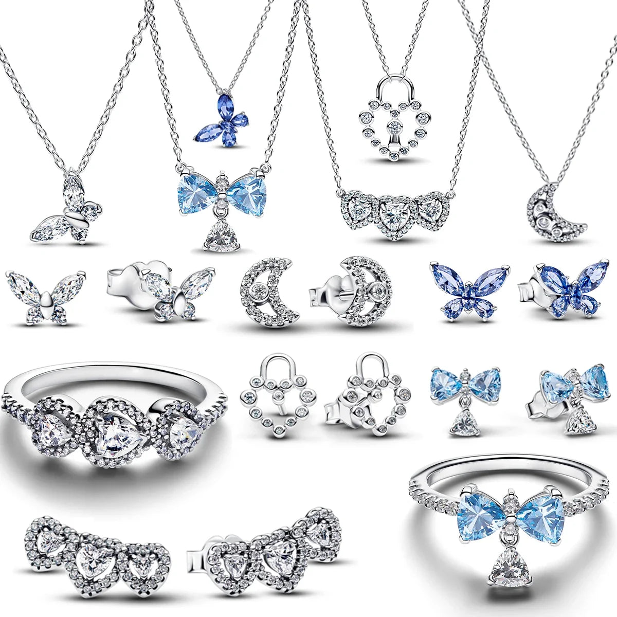925 Sterling Silver Blue Bow Charm Jewelry