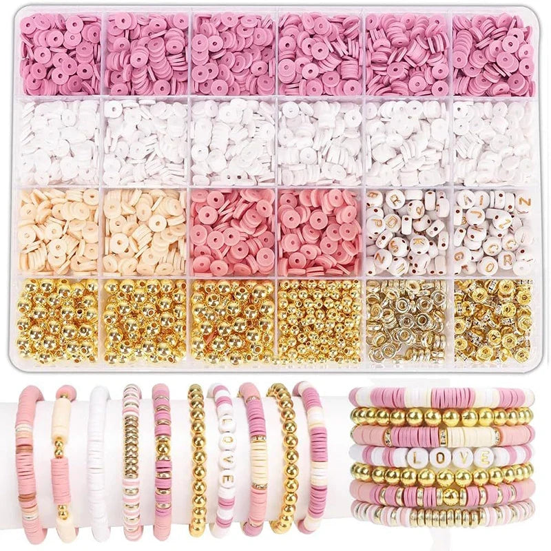 Clay Bead Bracelet-Making Kit with Golden Letter Beads