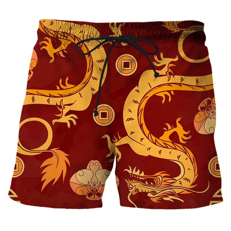 Men's Dragon Print Quick-Dry Swim Trunks