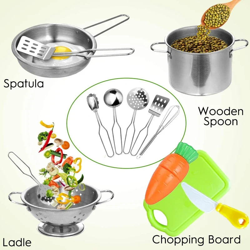 Kids’ Stainless Steel Pretend Play Cookware Set