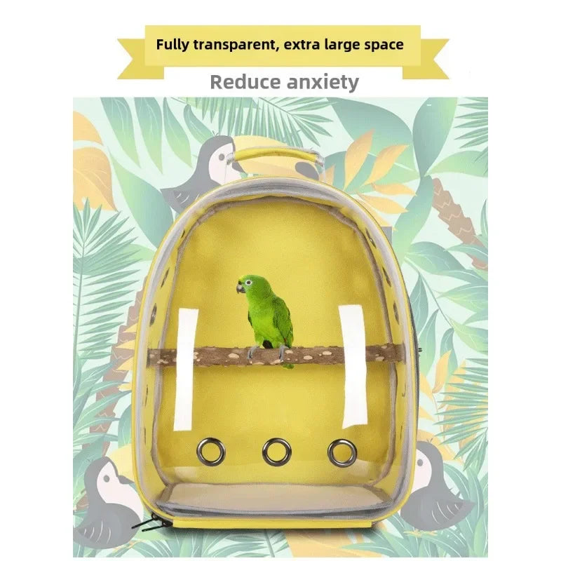 Bird Travel Carrier Cage Clear Backpack to Carry Parakeet Cockatiel Parrot with Metal Tray Wood Perch parrot