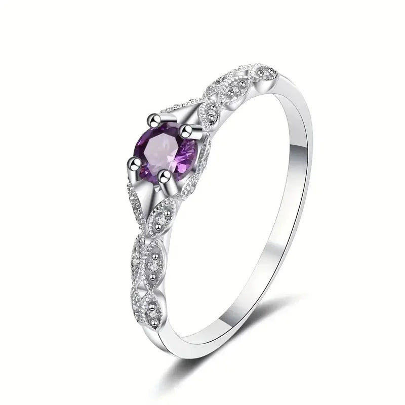 925 Sterling Silver Amethyst-Color Zirconia Ring