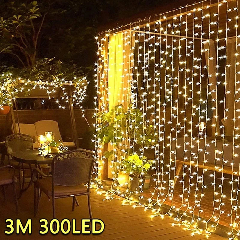 USB LED Curtain Fairy String Lights — 3 m, 8 Modes