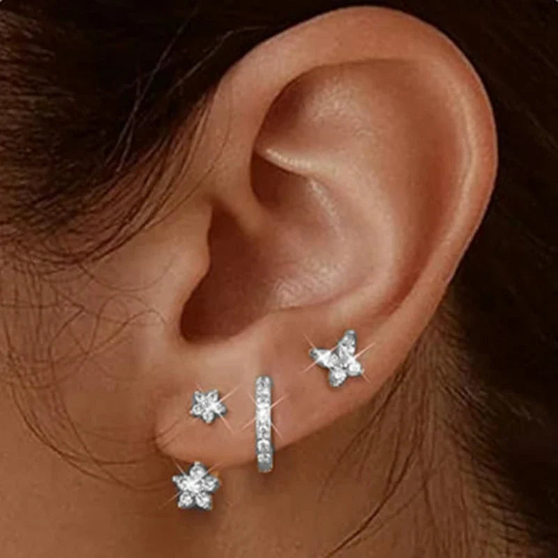 Three-Piece Floral Cartilage Earring Set