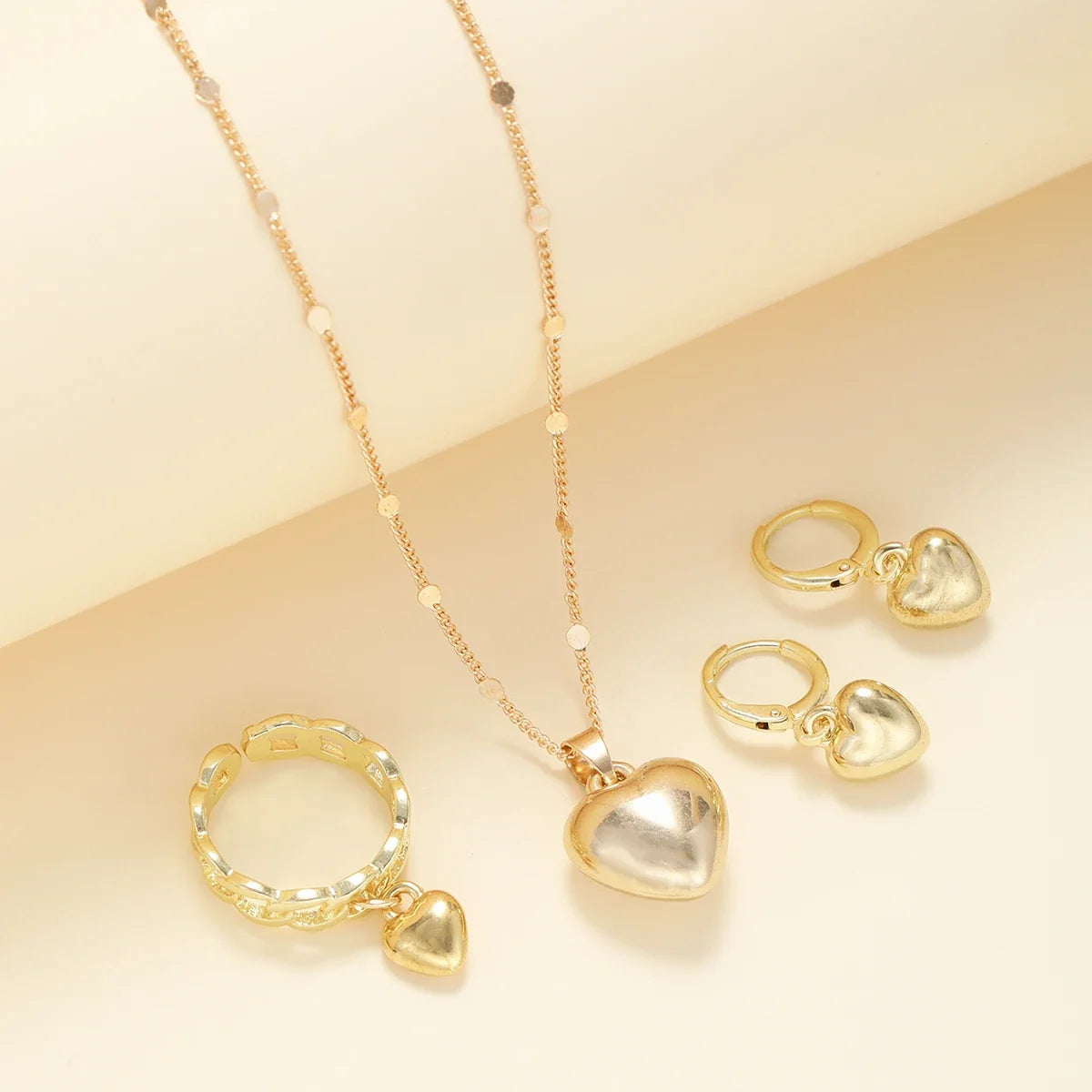 Four-Piece Gold-Tone Heart Jewelry Set