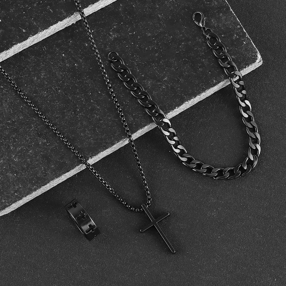 Men's Three-Piece Cross Jewelry Set