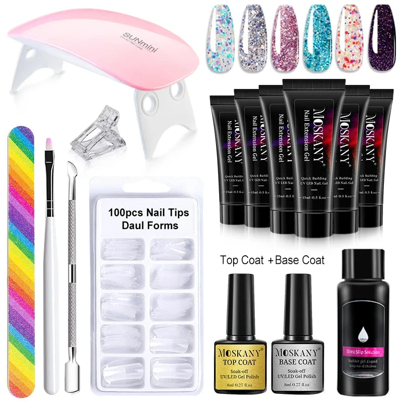 Poly Nail Gel Extension Kit with 6W LED Lamp