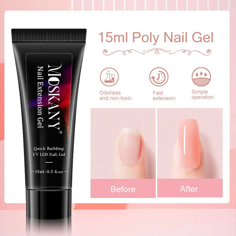 Poly Nail Gel Extension Kit with 6W LED Lamp