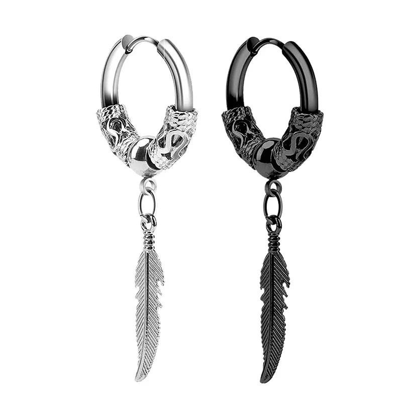 Two-Piece Stainless Steel Feather & Leaf Earring Set