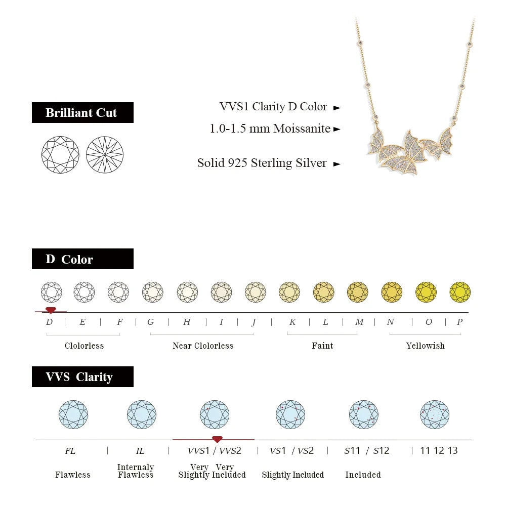 MINTYBOX S925 Sterling Silver Butterfly Moissanite Necklaces Lab Created Diamond for Women 45+5cm Chain Wedding Fine Jewelry