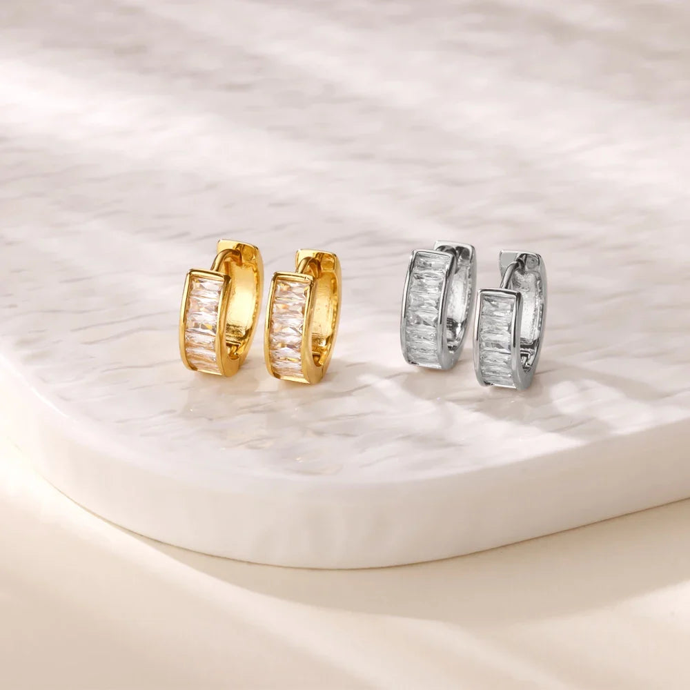Gold-Tone Stainless Steel Cubic Zirconia Hoop Earrings