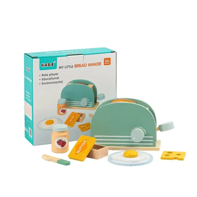 Wooden Pretend Play Toaster & Breakfast Set