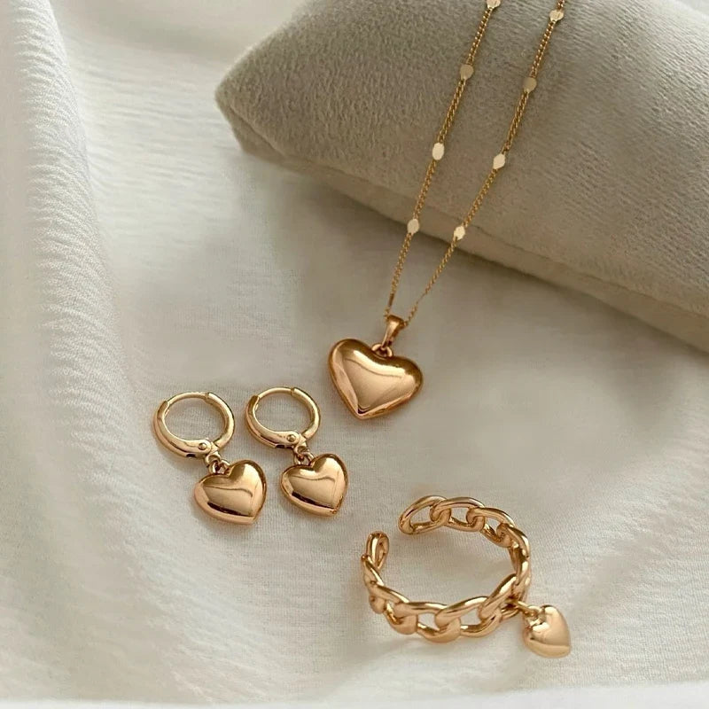 Four-Piece Gold-Tone Heart Jewelry Set