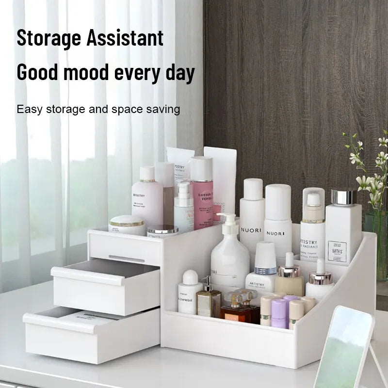 White Desktop Makeup Organizer with Storage Drawer