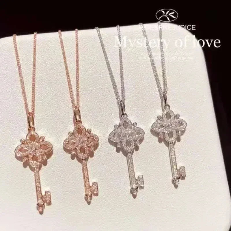 925 Sterling Silver Vintage Key Pendant Necklace