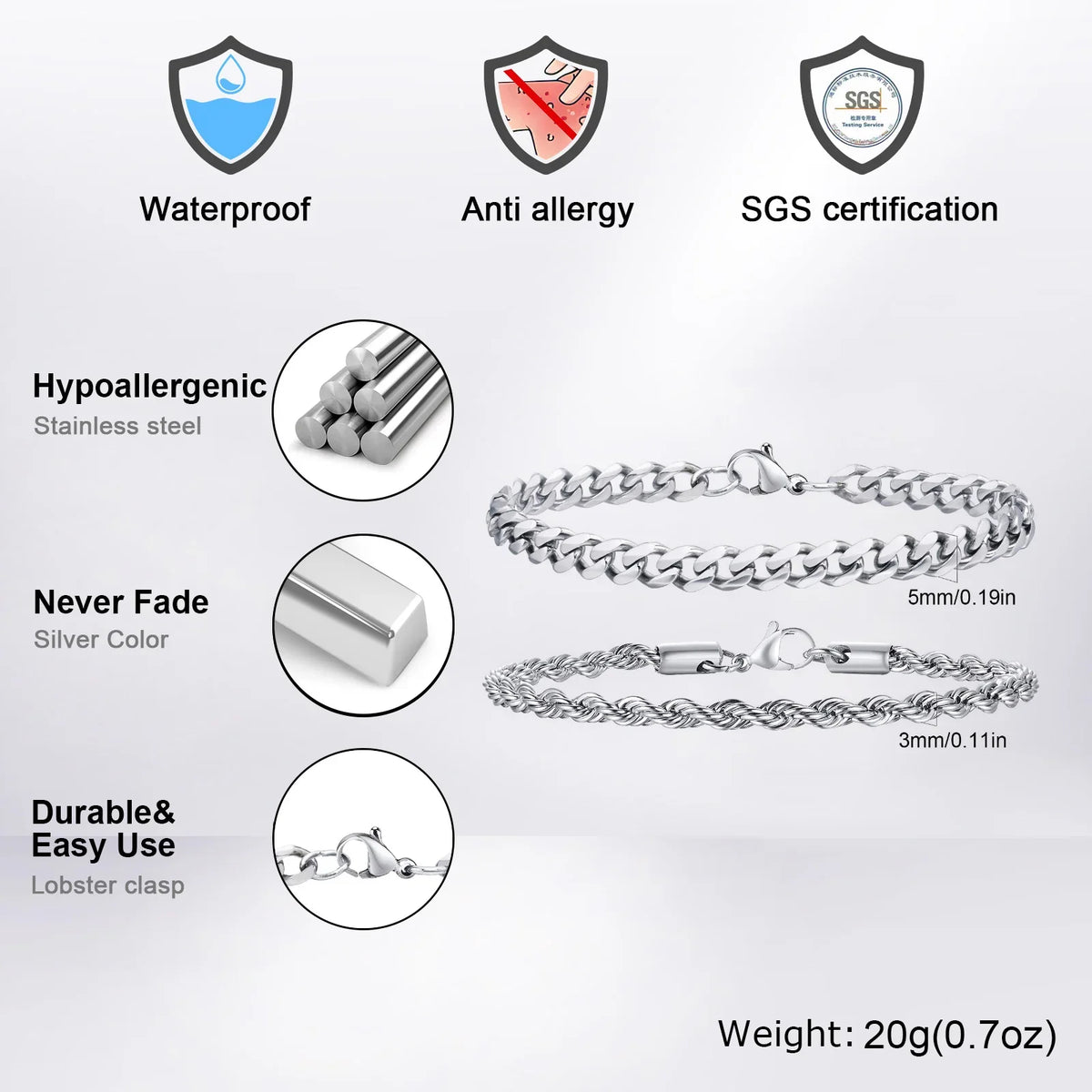 Men's Two-Piece Stainless Steel Chain Bracelet Set