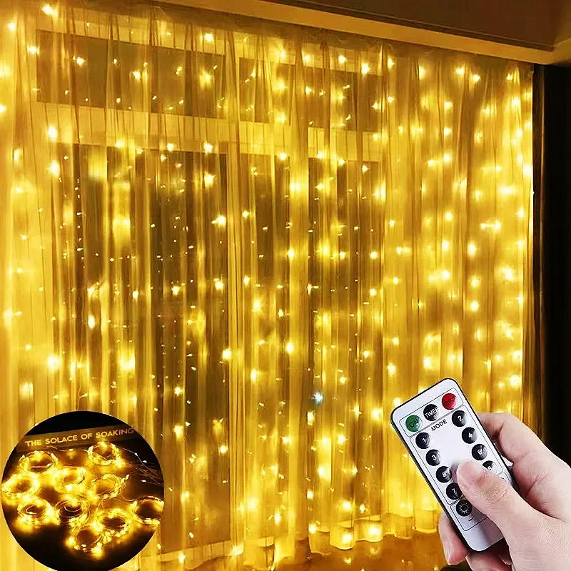 USB LED Curtain Fairy Lights with Remote — 8 Modes