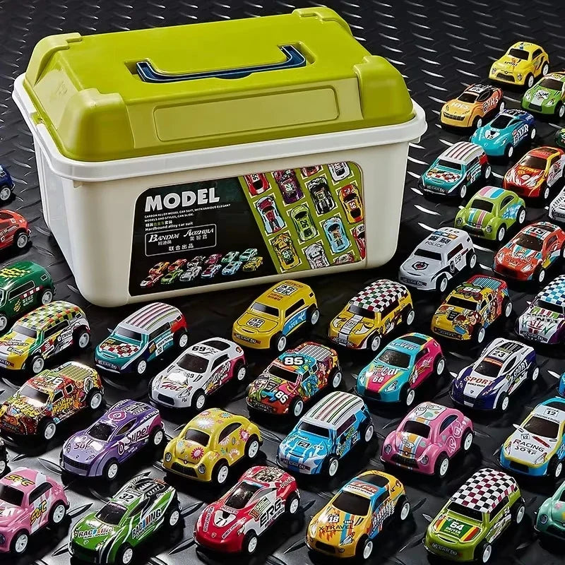 Mini Alloy Pull-Back Race Car Set with Storage Box