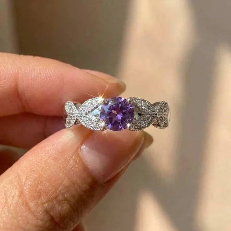 925 Sterling Silver Amethyst-Color Zirconia Ring