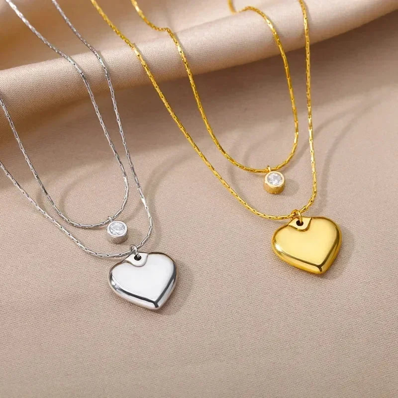 316L Stainless Steel Layered Heart Necklace