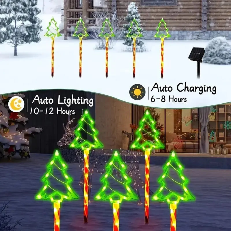5PC/set Solar Candy Christmas Tree Garden Lights Outdoor Waterproof Lawn Lamp LED Decoration Stake