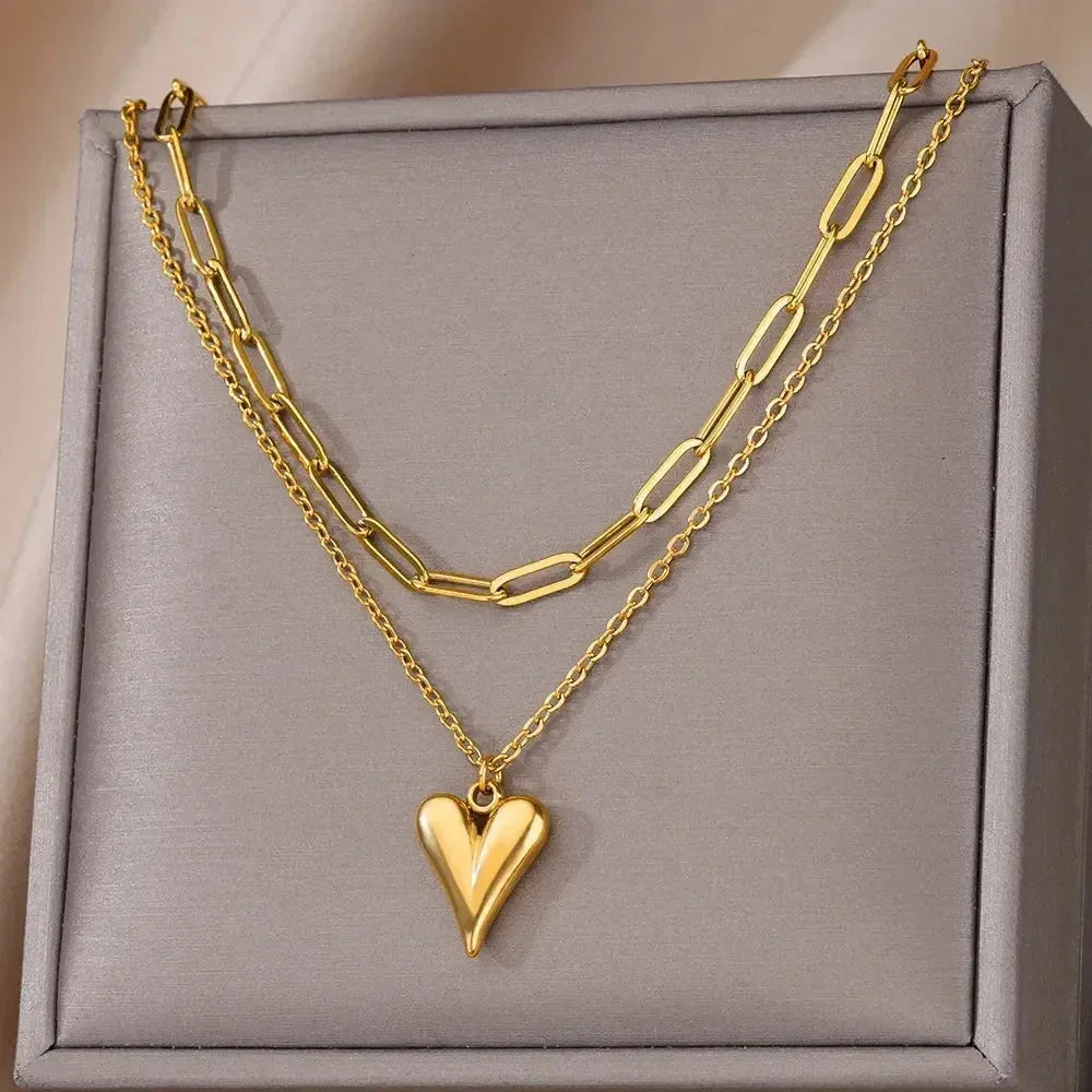 316L Stainless Steel Layered Heart Necklace