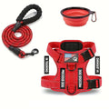 Service Dog Harness & Leash Set with 1pc Folding Bowl Reflective Adjustable Dog Vest Harness Soft Oxford Pet