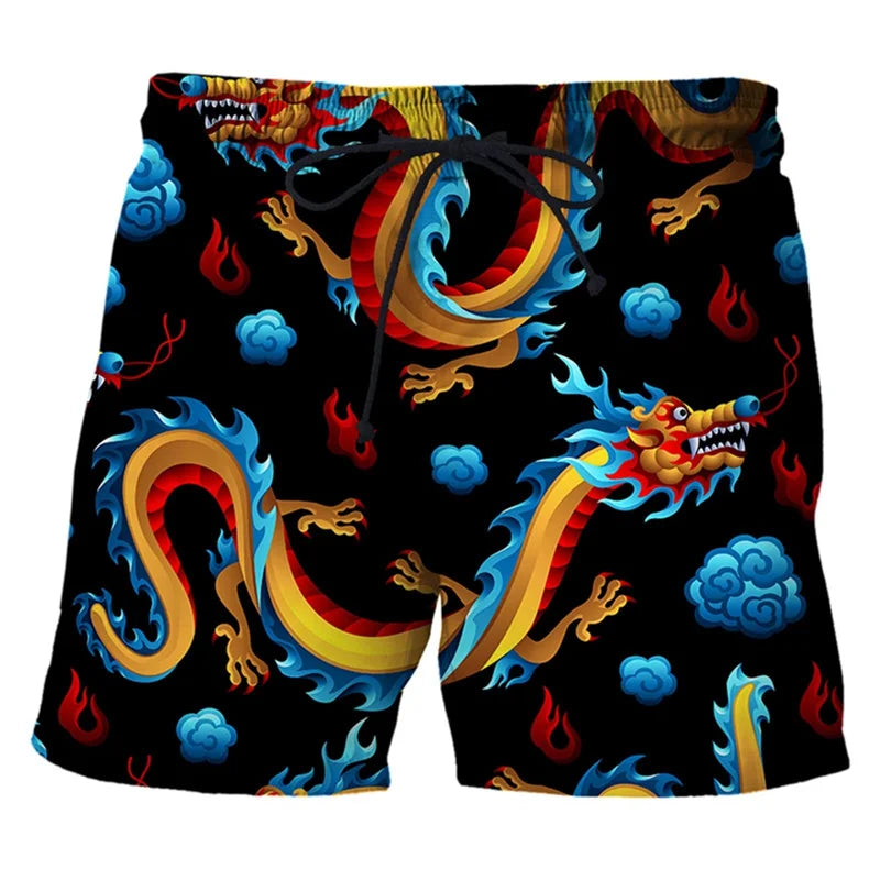 Men's Dragon Print Quick-Dry Swim Trunks