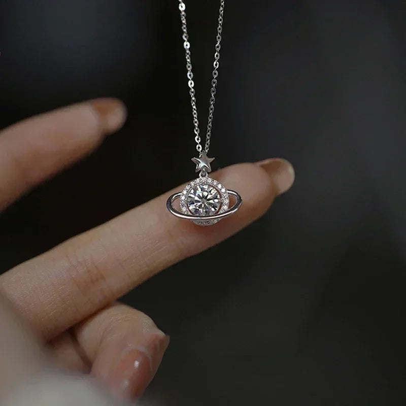 925 Sterling Silver Planet Pendant Necklace