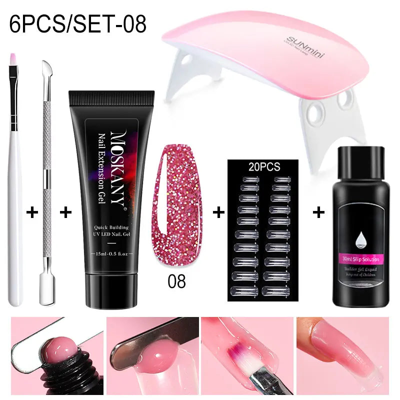 Poly Nail Gel Extension Kit with 6W LED Lamp
