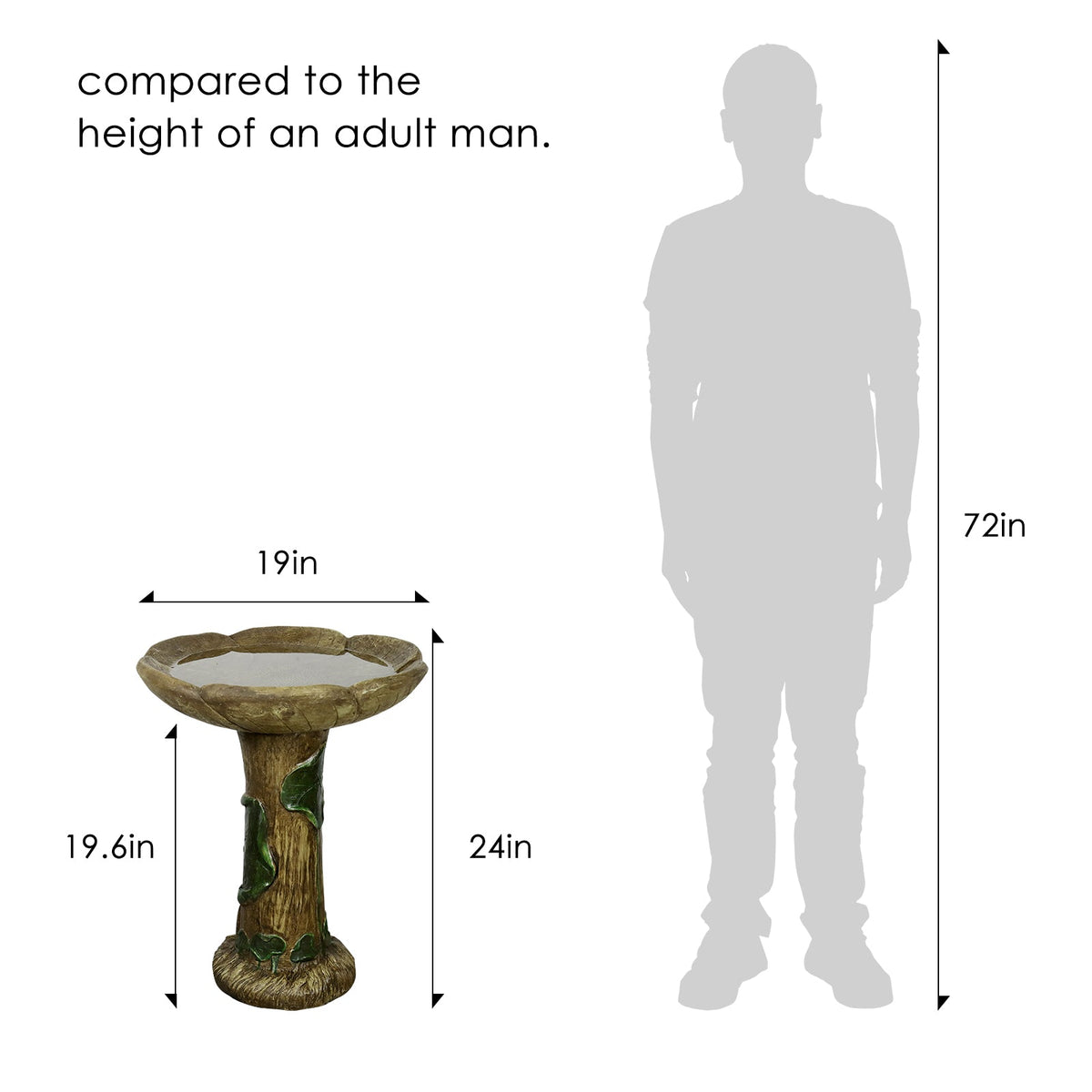 24-Inch Concrete Birdbath – Rustic Carved Trunk