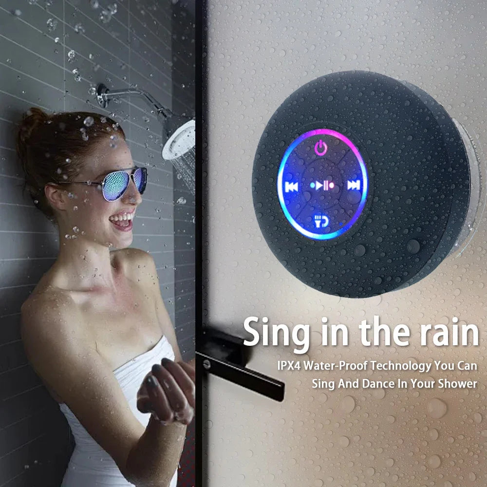 IPX4 Portable Bluetooth Speaker with LED Light & Suction Cup