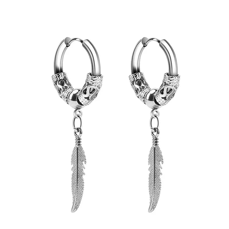 Two-Piece Stainless Steel Feather & Leaf Earring Set
