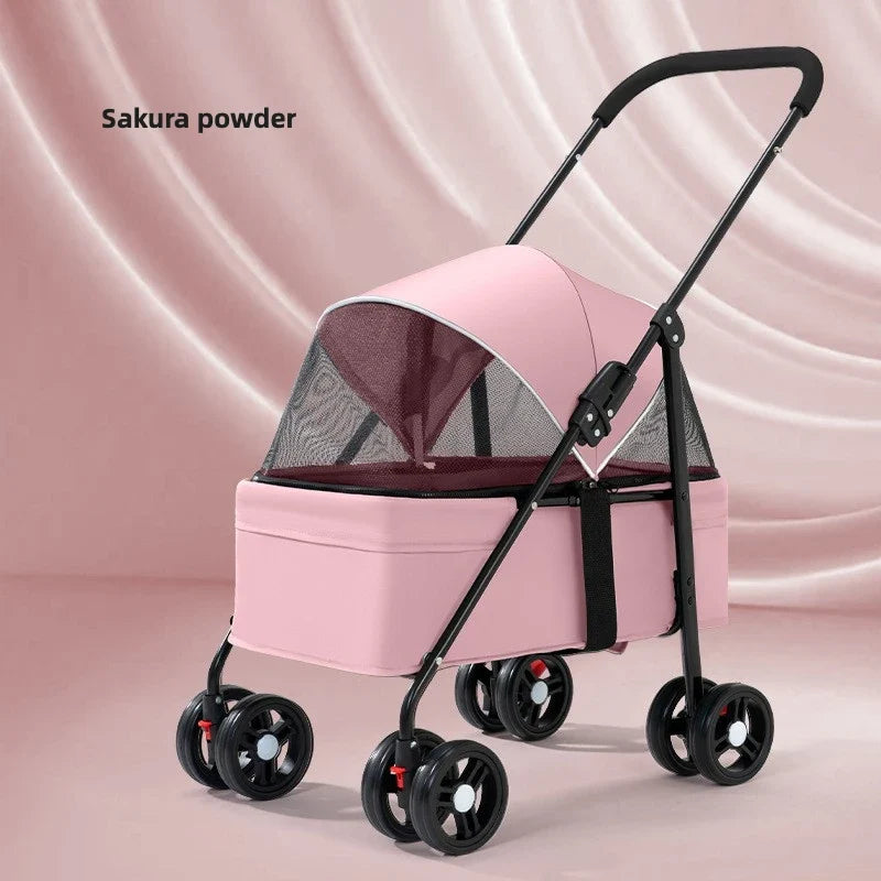 3-in-1 Dog Strollers 4 Wheels Folding Pet Stroller with Detachable Carrier Breathable Visible Mesh Travel