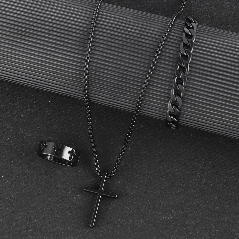 Men's Three-Piece Cross Jewelry Set