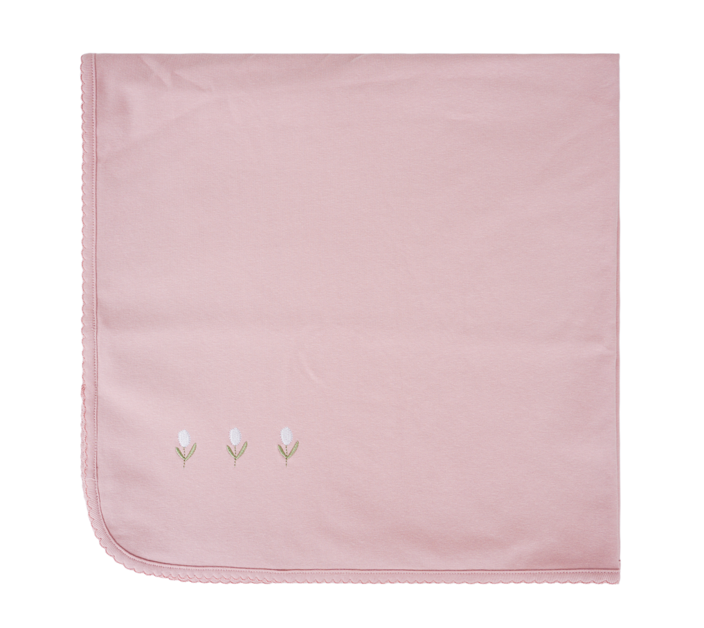 Baby Embroidered Flower Cotton Footie & Hat Set