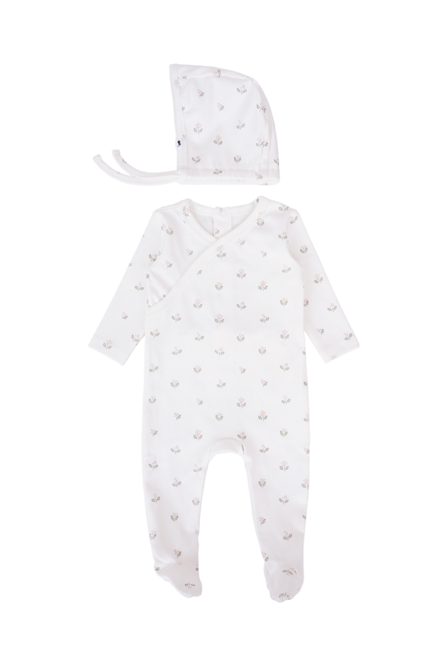 Baby Floral Cotton Footie & Bonnet Set