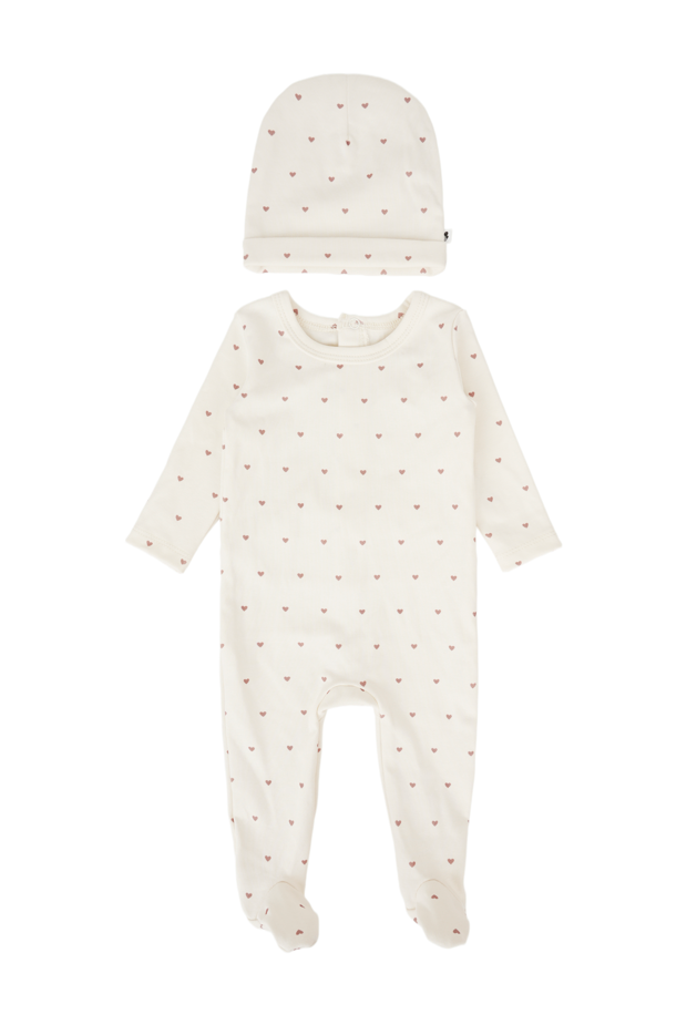 Baby Heart Print Cotton Footie & Hat Set