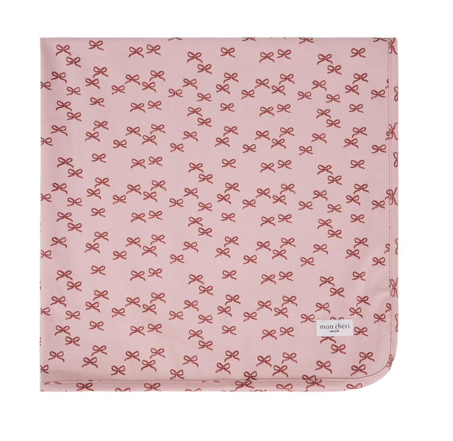 Baby Bow Print Cotton Footie & Hat Set