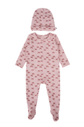 Baby Bow Print Cotton Footie & Hat Set