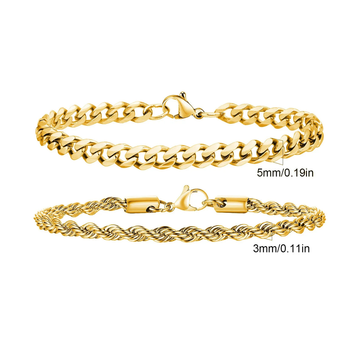 Men's Two-Piece Stainless Steel Chain Bracelet Set