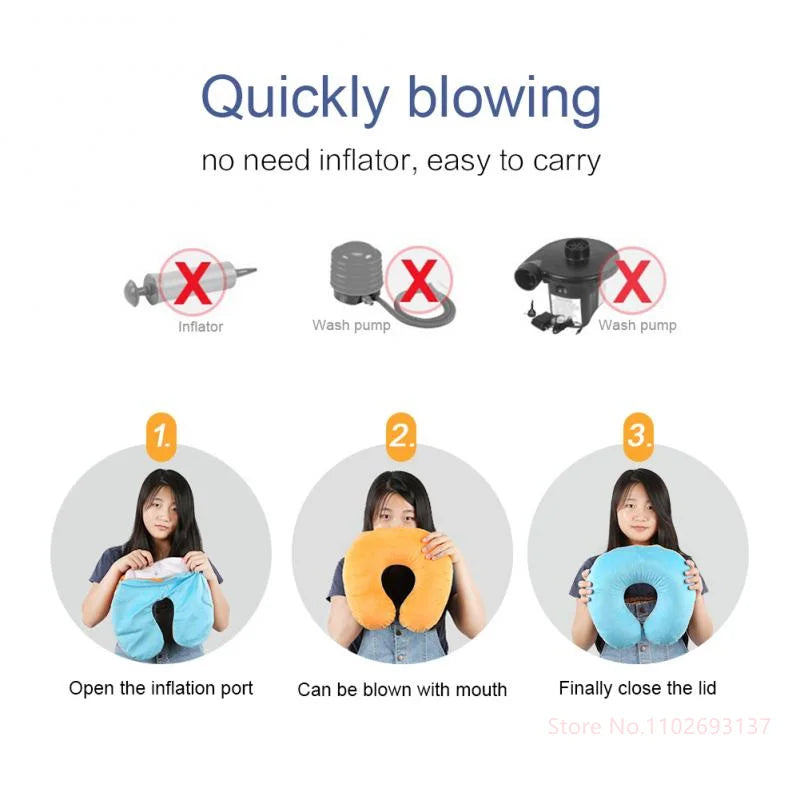 U-Shaped Inflatable Travel Neck Pillow — Frog, Strawberry & Rainbow