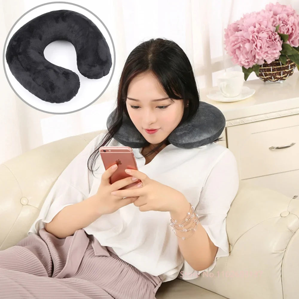U-Shaped Inflatable Travel Neck Pillow — Frog, Strawberry & Rainbow