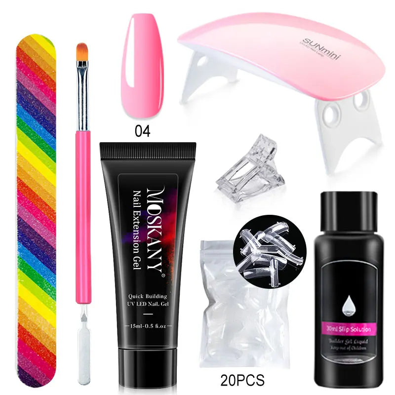 Poly Nail Gel Extension Kit with 6W LED Lamp
