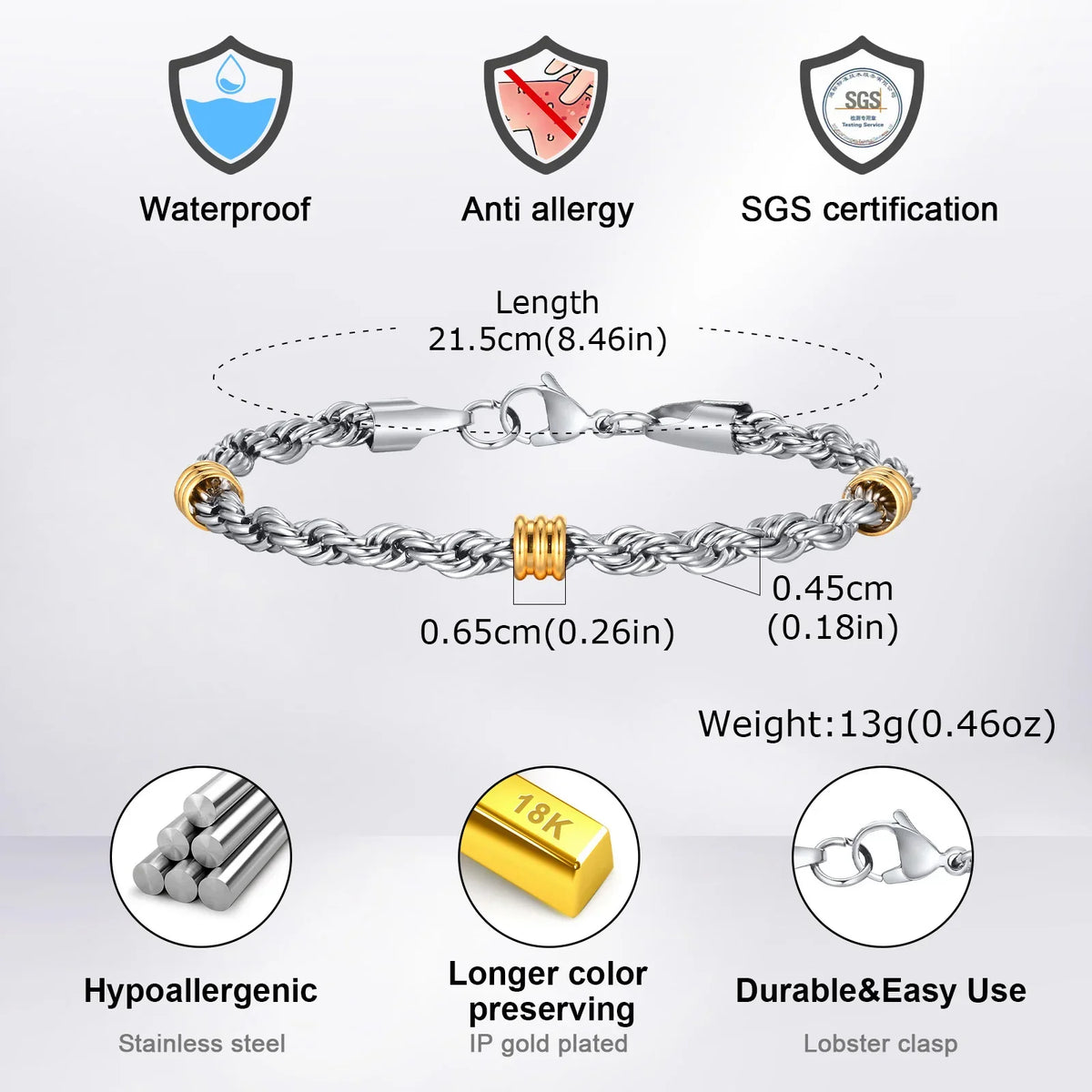 Men's Stainless Steel Rope-Style Chain Bracelet